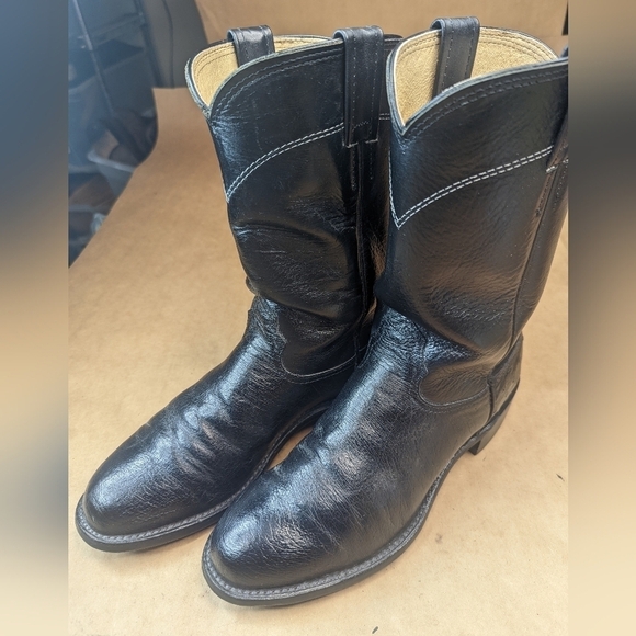 Larry Mahan boots men's size 7D. Women's sz 8 wide. Exotic Genuine Black Smooth - Picture 1 of 13